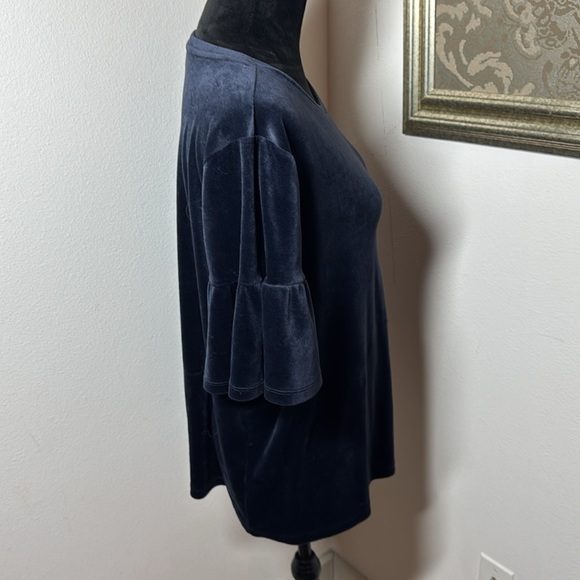 Ann Taylor LOFT soft velvet Navy Blue ruffle short sleeves top blouse Sz XL - Picture 6 of 9